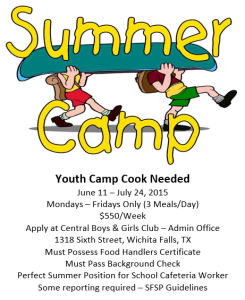 Summer Camp Cook 2015